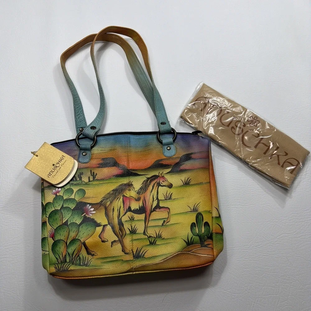 Anuschka Vintage Leather Handbag Southwest Desert Horses Handpainted Rare! New!!